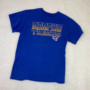 Men's University Of Memphis Tigers Faded Blue Short Sleeve T-Shirt Size MEDIUM